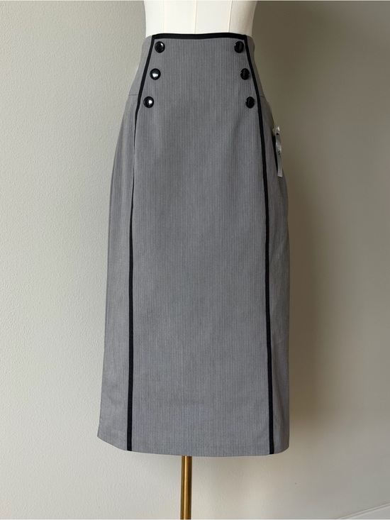 Worthington Dresses & Skirts - Victorian Style Worthington High Waist Midi Gray Pencil Skirt with Black Trim-8